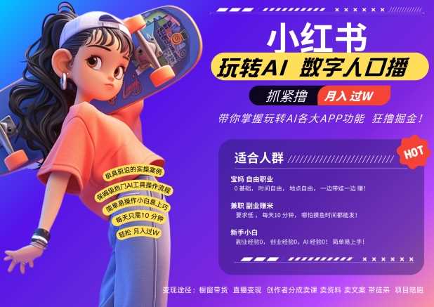 小红书数字人暴力起号，AI改写文案，再也不用费劲录口播，流量火爆月入破W轻松拿捏速创网赚项目-副业赚钱-互联网创业-资源整合速创园