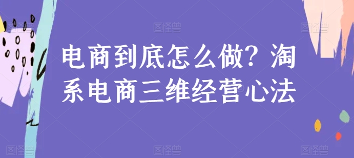 电商到底怎么做？淘系电商三维经营心法速创网赚项目-副业赚钱-互联网创业-资源整合速创园
