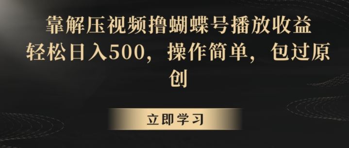 靠解压视频撸蝴蝶号播放收益，轻松日入500，操作简单，包过原创【揭秘】速创网赚项目-副业赚钱-互联网创业-资源整合速创园