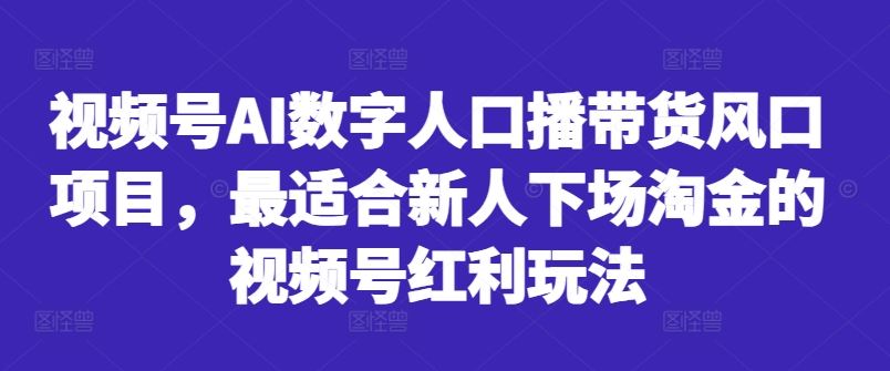 视频号AI数字人口播带货风口项目，最适合新人下场淘金的视频号红利玩法速创网赚项目-副业赚钱-互联网创业-资源整合速创园