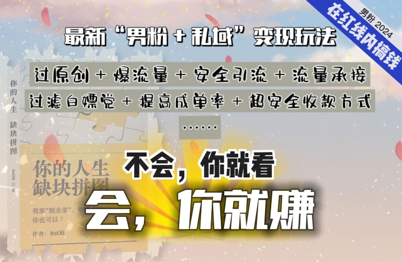 2024，“男粉+私域”还是最耐造、最赚、最轻松、最愉快的变现方式速创网赚项目-副业赚钱-互联网创业-资源整合速创园