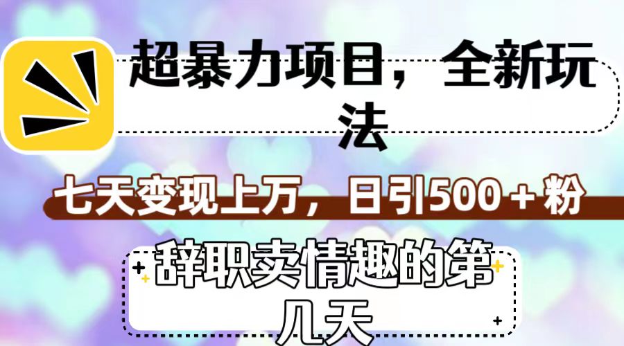 超暴利项目，全新玩法（辞职卖情趣的第几天），七天变现上万，日引500+粉速创网赚项目-副业赚钱-互联网创业-资源整合速创园