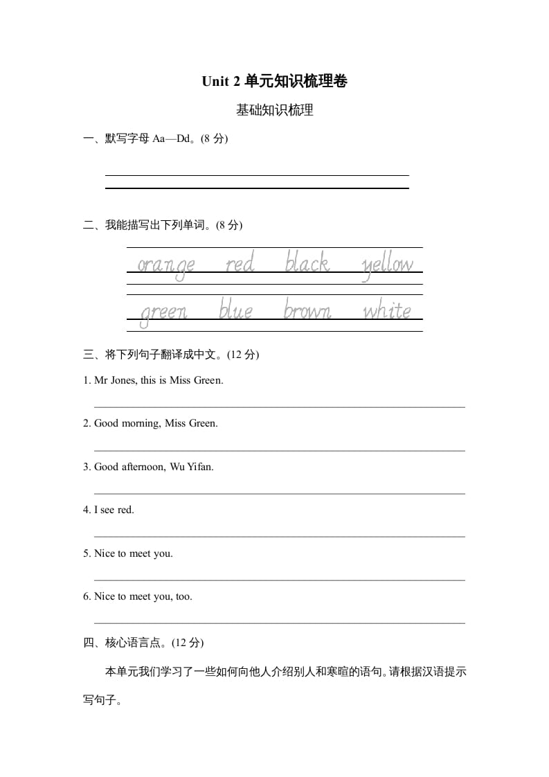 三年级英语上册Unit2单元知识梳理卷（人教PEP）速创网赚项目-副业赚钱-互联网创业-资源整合速创园