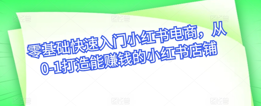 零基础快速入门小红书电商，从0-1打造能赚钱的小红书店铺速创网赚项目-副业赚钱-互联网创业-资源整合速创园