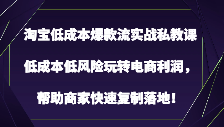 淘宝低成本爆款流实战私教课，低成本低风险玩转电商利润，帮助商家快速复制落地！速创网赚项目-副业赚钱-互联网创业-资源整合速创园