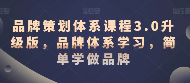 品牌策划体系课程3.0升级版，品牌体系学习，简单学做品牌速创网赚项目-副业赚钱-互联网创业-资源整合速创园