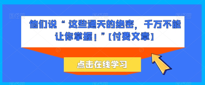 他们说 “ 这些通天的绝密，千万不能让你掌握! ”【付费文章】速创网赚项目-副业赚钱-互联网创业-资源整合速创园