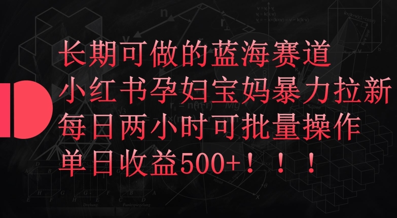 长期可做的蓝海赛道，小红书孕妇宝妈暴力拉新玩法，每日两小时可批量操作，单日收益500+速创网赚项目-副业赚钱-互联网创业-资源整合速创园