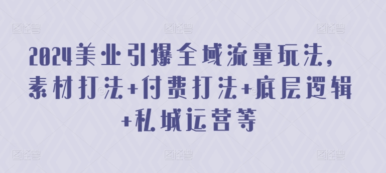 2024美业引爆全域流量玩法，素材打法 付费打法 底层逻辑 私城运营等速创网赚项目-副业赚钱-互联网创业-资源整合速创园