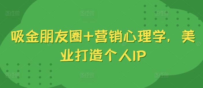 吸金朋友圈+营销心理学，美业打造个人IP速创网赚项目-副业赚钱-互联网创业-资源整合速创园