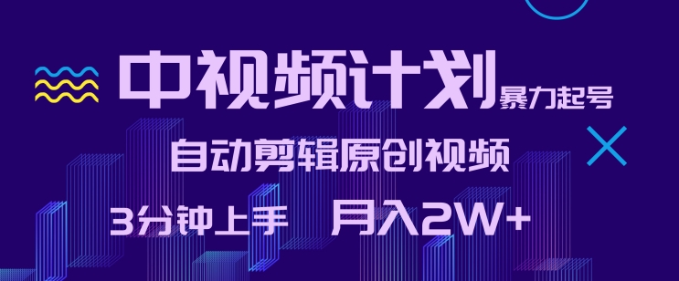 中视频计划暴力起号，自动剪辑原创视频，3分钟上手，月入2W+速创网赚项目-副业赚钱-互联网创业-资源整合速创园