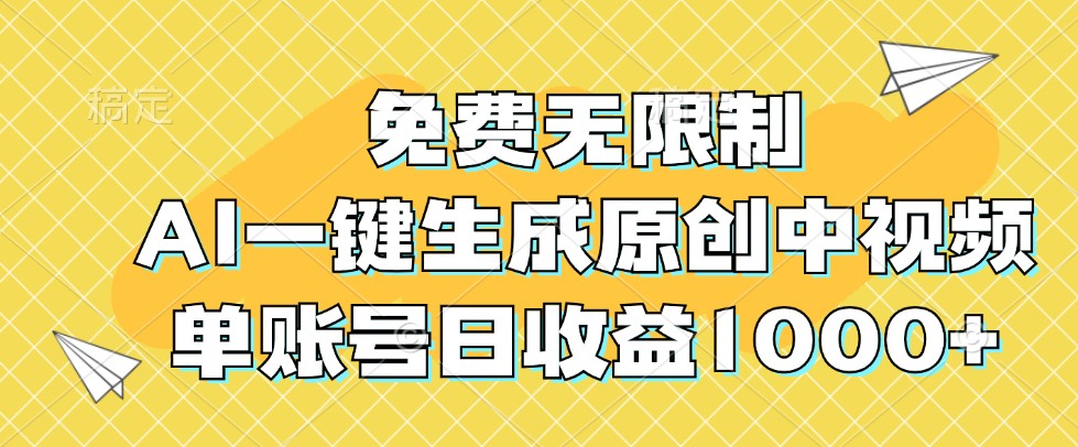 免费无限制，AI一键生成原创中视频，单账号日收益1000+速创网赚项目-副业赚钱-互联网创业-资源整合速创园