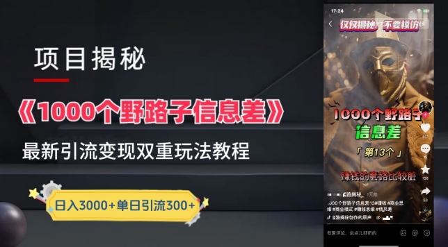 一千个野路子信息差最新玩法教程-变现+引流的玩法具体拆解速创网赚项目-副业赚钱-互联网创业-资源整合速创园