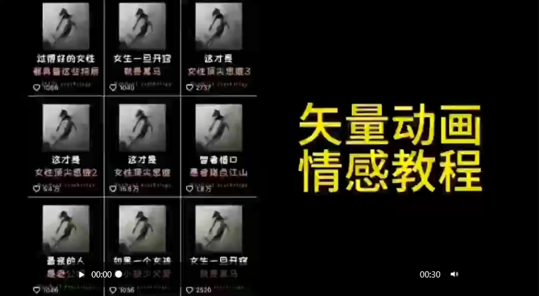 矢量动画情感教程：高点赞涨粉，适合情感、思维、创业教育等赛道速创网赚项目-副业赚钱-互联网创业-资源整合速创园