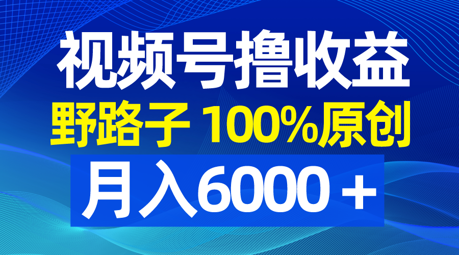 视频号野路子撸收益，100%原创，条条爆款，月入6000＋速创网赚项目-副业赚钱-互联网创业-资源整合速创园