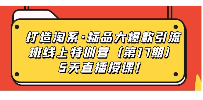 打造淘系·标品大爆款引流班线上特训营（第17期）5天直播授课！速创网赚项目-副业赚钱-互联网创业-资源整合速创园