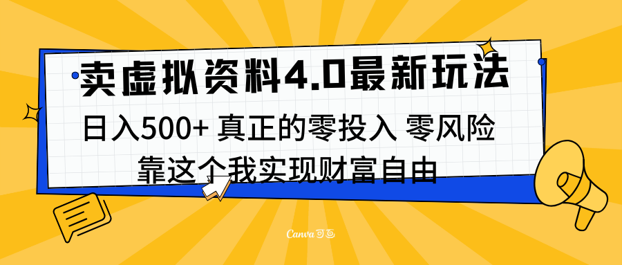 线上卖虚拟资料新玩法4.0，实测日入500左右，可批量操作，赚第一通金速创网赚项目-副业赚钱-互联网创业-资源整合速创园