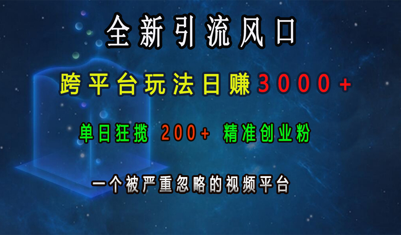 全新引流风口，跨平台玩法日赚3000+，单日狂揽200+精准创业粉，一个被严重忽略的视频平台速创网赚项目-副业赚钱-互联网创业-资源整合速创园