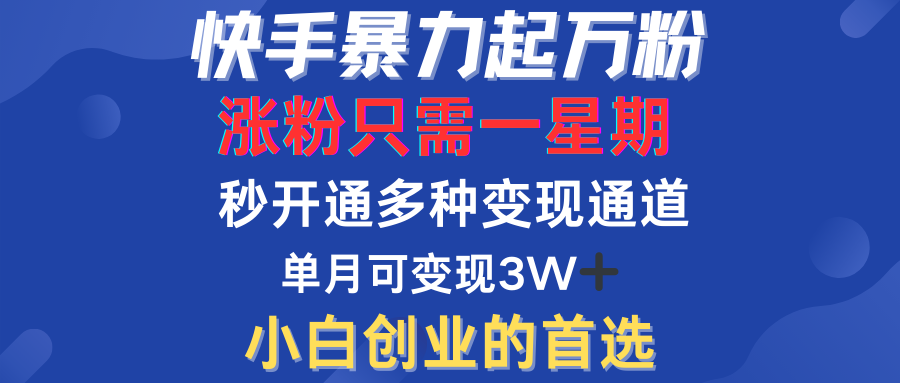 快手暴力起万粉，涨粉只需一星期！多种变现模式速创网赚项目-副业赚钱-互联网创业-资源整合速创园
